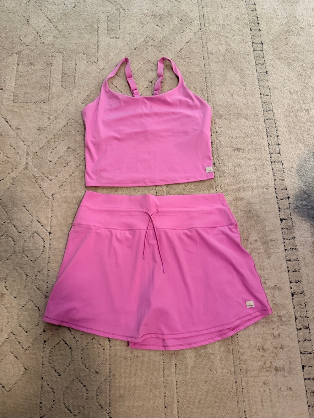 Vuori Pink Tennis Skort & Tank Top Matching Set Built-In Shorts